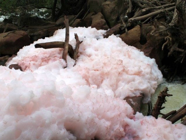 Após cachoeira preta, outro rio de São Paulo fica coberto por espuma rosa