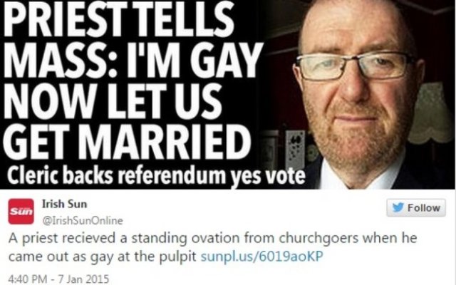 Fim dos Tempos: Padre irlandês defende casamento homossexual, se declara gay durante missa e fiéis o aplaudem de pé